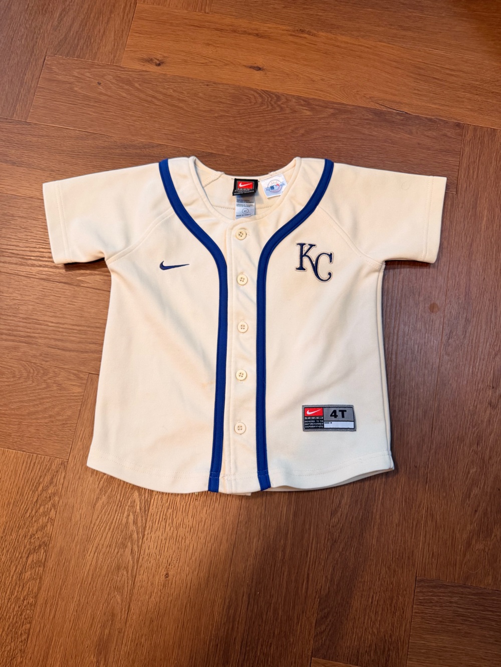 Nike Team Authentic Kansas City Royals Toddler Jersey 4T Cream Blue MLB